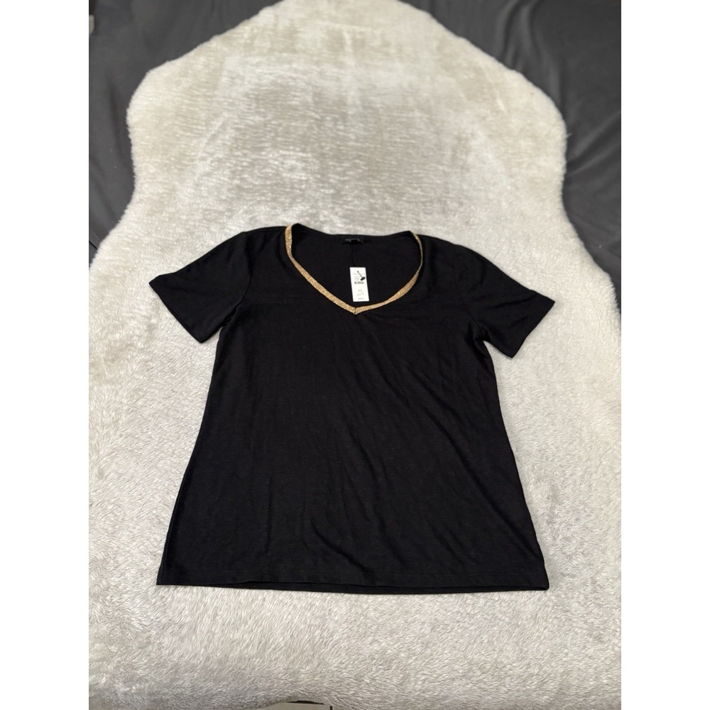 New Talbots Mens Black‎ V Neck Short Sleeve T Shirt Size XS Gold Linen Blend